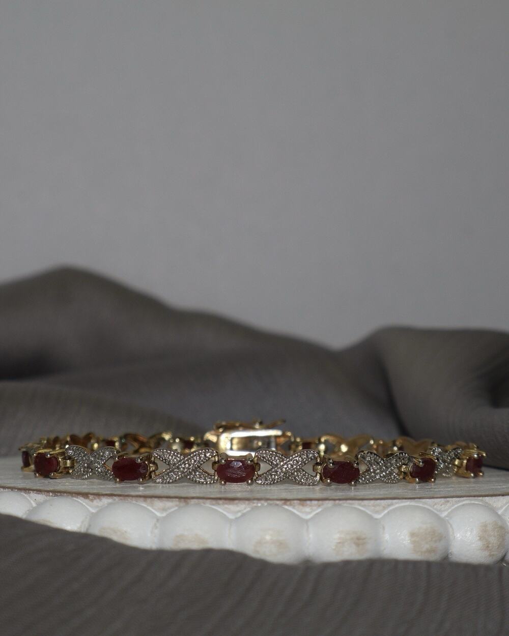 DBJ Sterling Silver Ruby Tennis Bracelet 7.8G / 7.25in